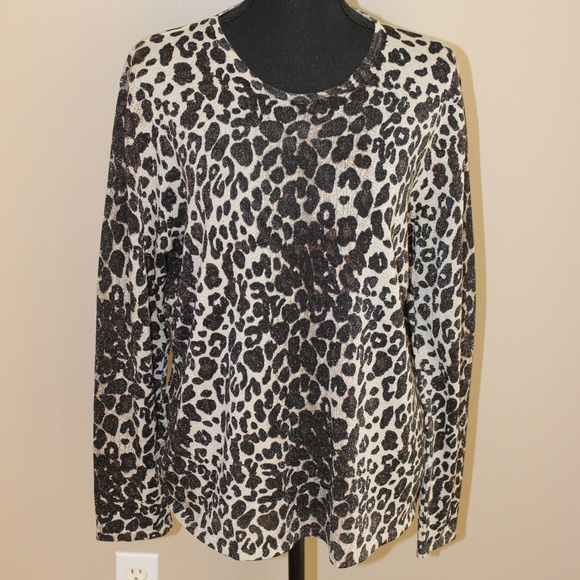 Peter Nygard Tops - Nygard Sparkle Leopard Print Long Sleeve Knit Top